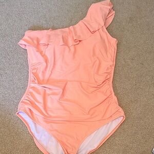One-Shoulder Ruffle Swimsuit in Peach
